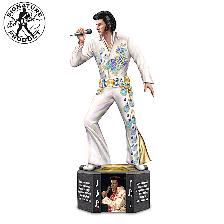 Inca Empire Bungalow Pastries Love Me Tender Hand-Painted 11 Tall Elvis Presley Sculpture Atop A  Four-Sided Pedestal Base With Photos And Lyrics From The Hit Song Love Me  Tender
