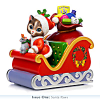 Meowy Cat-Themed Christmas Sleigh Train Figurine Collection