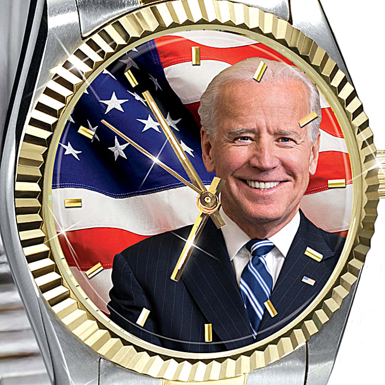 Joseph R. Biden Mens Stainless Steel Watch With Polished Gold Tone
