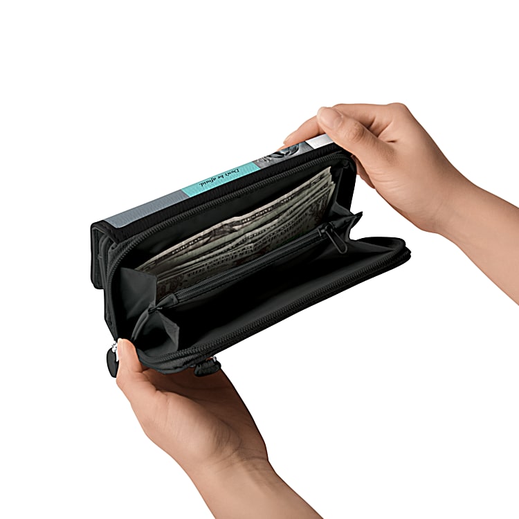 Michelle Obama Black Faux Leather Trifold Wallet Featuring A