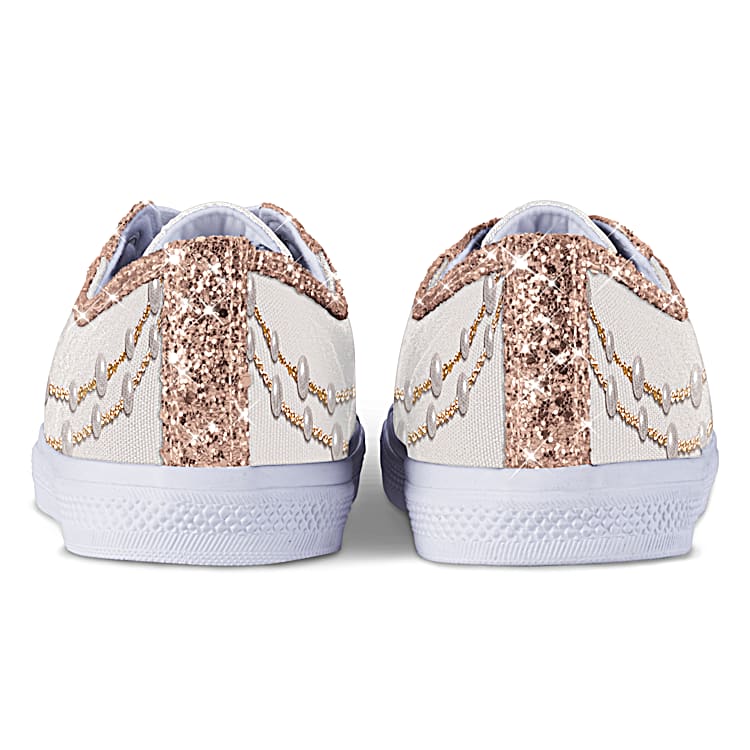 VP Kamala Harris Ever Sparkle Womens Canvas Shoes Featuring A Pearl Design And Inspirational Message With Glitter Trim Heart Shaped Charm