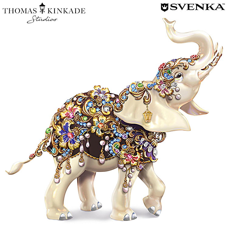 RAJA Hand CraftedSTONE 'N STRING 象置物 宝飾品 Thomas Kinkade Collectible Elegant Treasure Figurine With Svenka