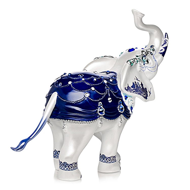 Sparkling Blue Willow Elephant Figurine