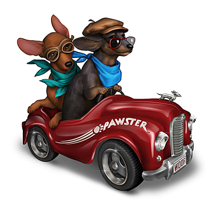 Paws To The Pedal! Hand-Painted Dog Figurine By Artist Blake Jensen