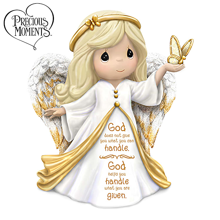 Precious Moments Gods Help Religious Angel Figurine Hand-Painted With  Pearlescent Finishes & Adorned With Golden Accents & Sparkling Glitter