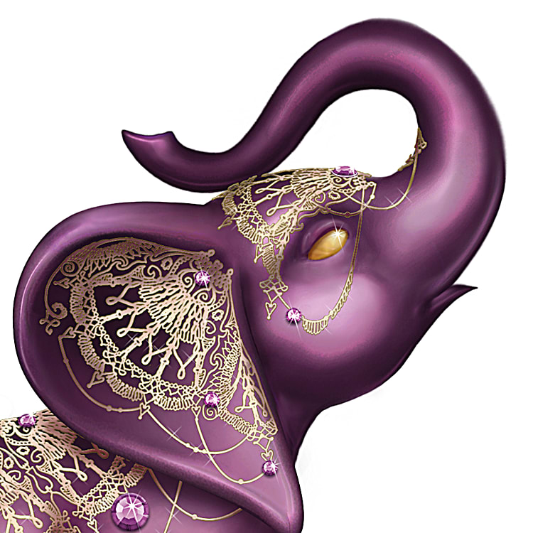 5 Purple Pearlescent Elephant Figurine Adorned With 28