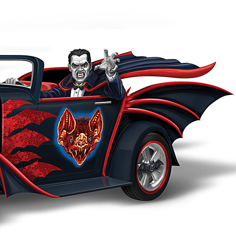 Hand-Painted Dracula Roadster Sculpture Featuring A Bat Hood