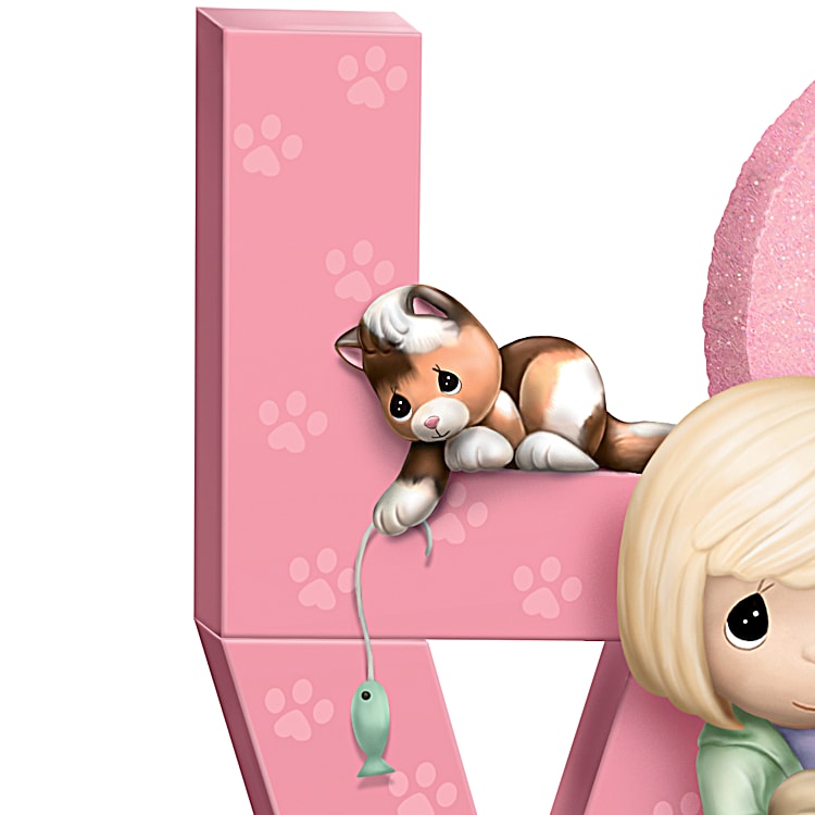 Hand-Painted Precious Moments Pink Cat Mom Figurine That