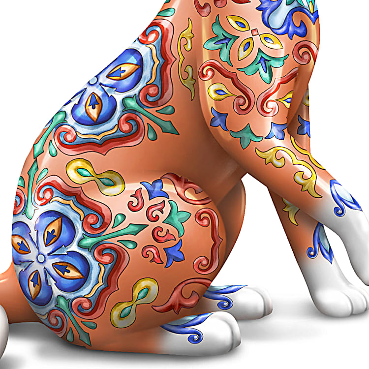 Hand-Painted Cat Figurine By Blake Jensen With Rich Patterning