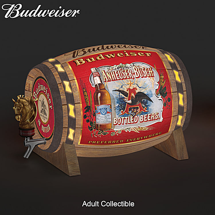 Illuminated Budweiser Barrel Sculpture Hand-Painted, Featuring