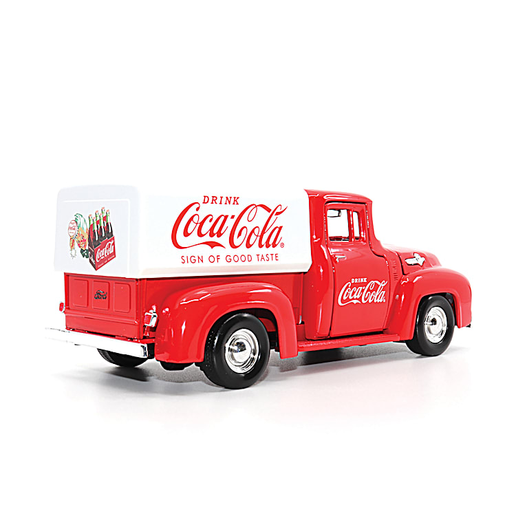 1 24 Scale 1955 Ford F 100 COCA COLA Tarpaulin Diecast Truck Featuring Authentic COKE Graphics And Rolling Rubber Tires