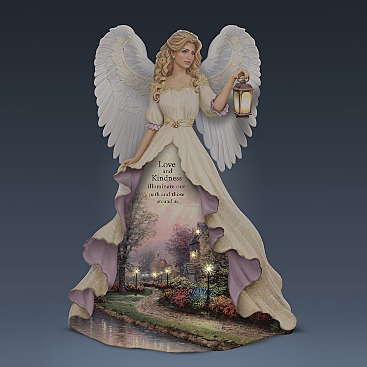 Thomas Kinkade Continue To Light Up The World Illuminated Angel Figurine  Hand-Painted In Blue And