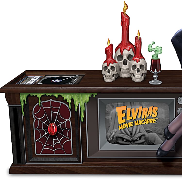 Talking Elvira Sculpture Featuring An Illuminated Sculpted TV