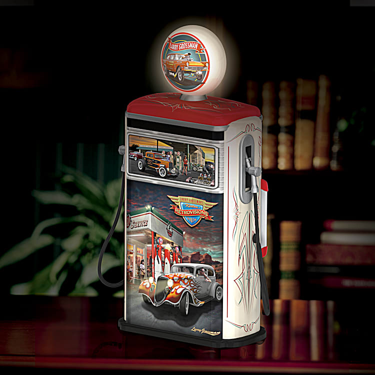 Illuminated 12 Tall Gas Pump Sculpture Adorned With Colorful Hot