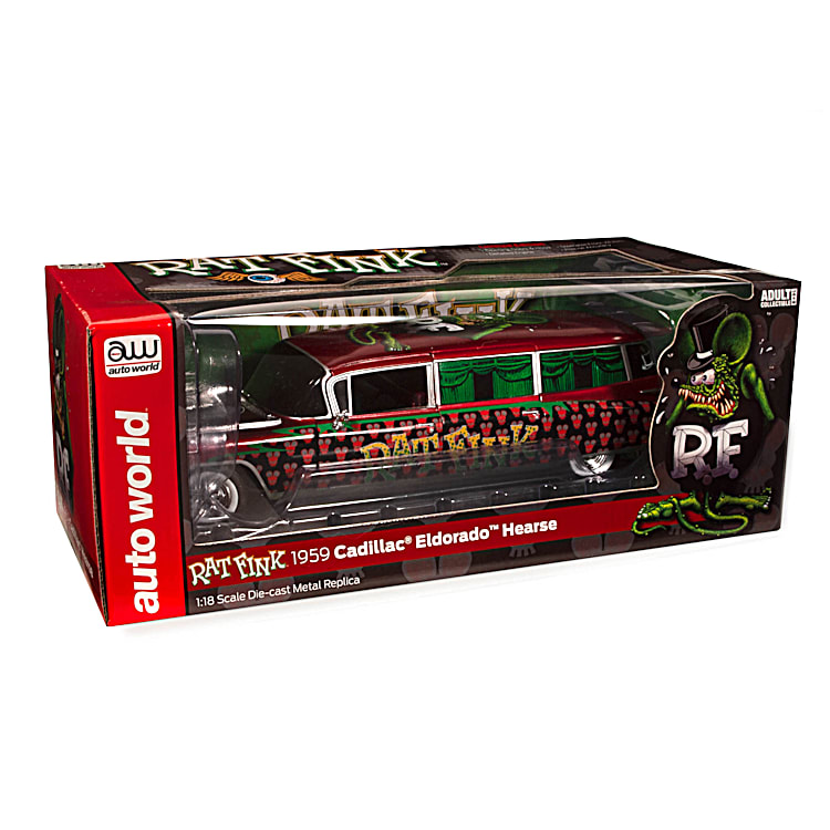 Ed Big Daddy Roth 1959 Cadillac Eldorado Hearse 1 18 Scale Diecast Car Adorned With Rat Fink Art