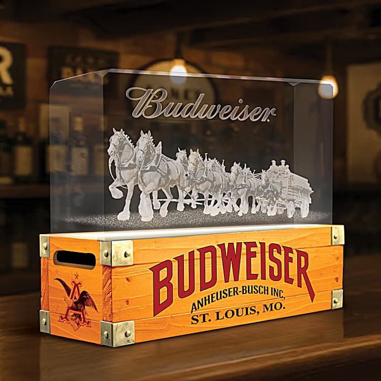 Illuminated Laser-Etched Glass Block Of The Budweiser Clydesdales