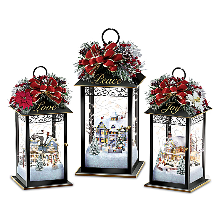 Thomas Kinkade Set of 3 9.5 LED Lanterns w/6hr Timer - 20957426