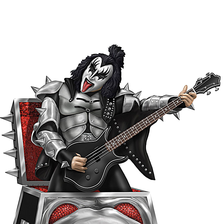 Jack In The Rock Sculpture Collection Portraying KISS Band Members As  Jack-In-The-Box Style Sculptures With Glittery Accents And Metallic Finishes