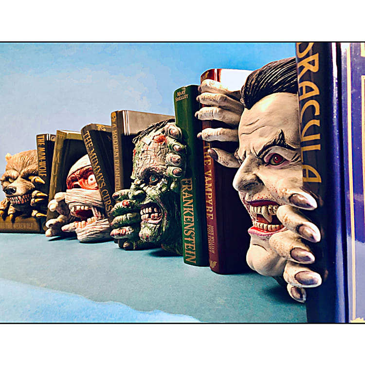 The Creatures Of The Night Hand-Painted Spooky Bookshelf Sculpture