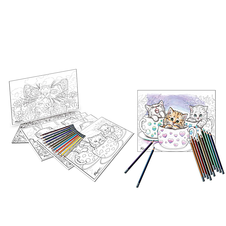 Coloring Kits With 5 Kayomi Harai Cat Art Templates, 12 Colored