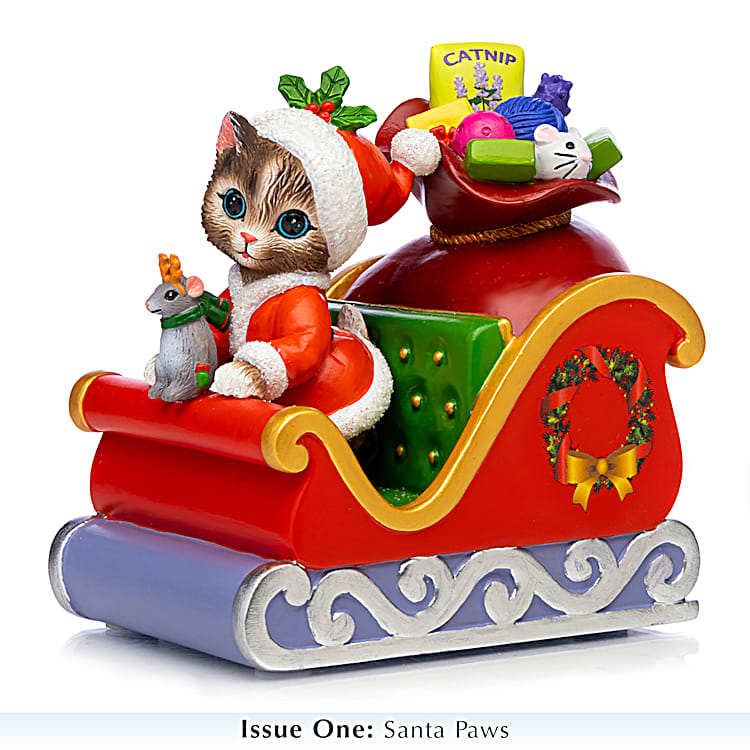 Meowy Cat-Themed Christmas Sleigh Train Figurine Collection By