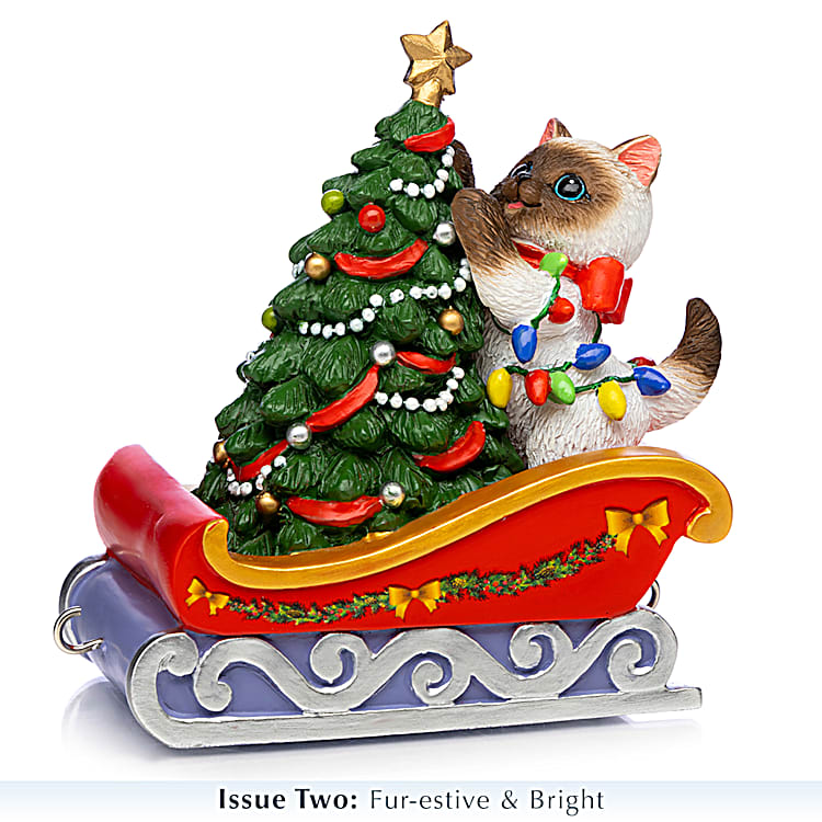 Meowy Cat-Themed Christmas Sleigh Train Figurine Collection By