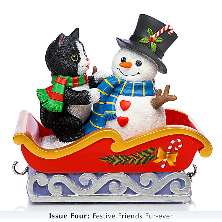 Meowy Cat-Themed Christmas Sleigh Train Figurine Collection By