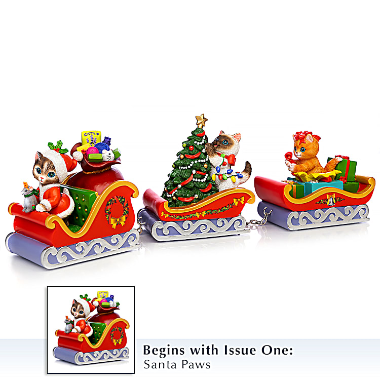 Meowy Cat-Themed Christmas Sleigh Train Figurine Collection By