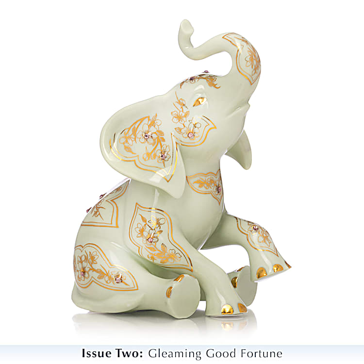 Golden Fortunes Hand-Painted Bisque Porcelain Elephant