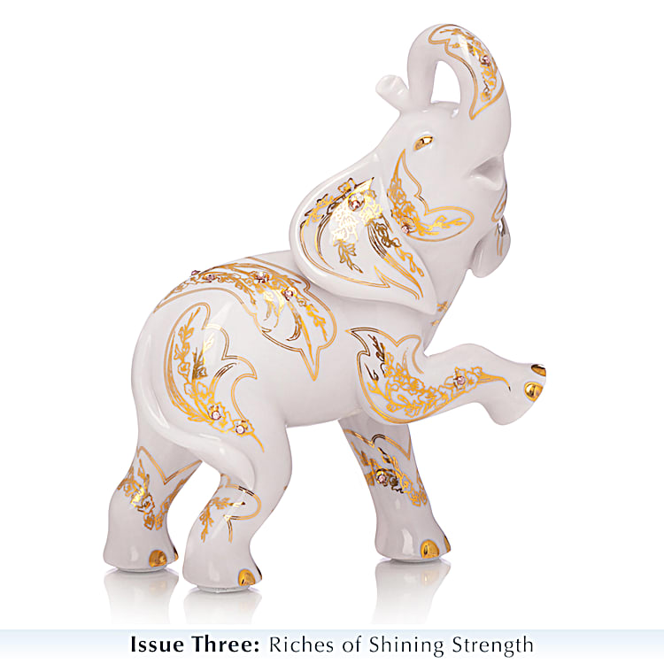 Golden Fortunes Hand-Painted Bisque Porcelain Elephant Figurine