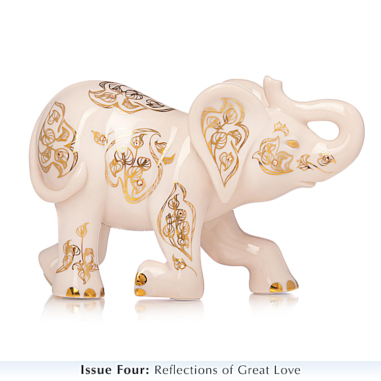 Golden Fortunes Hand-Painted Bisque Porcelain Elephant