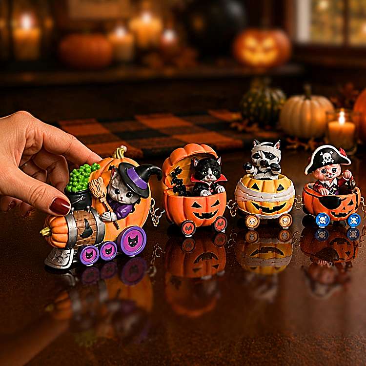 Happy Meow-loween Express Train Collection Featuring Hand-Painted
