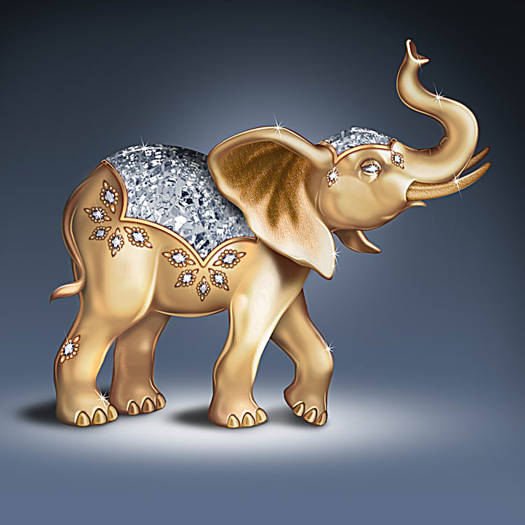 4 Elephant Figurines Adorned With Svenka Crystals And