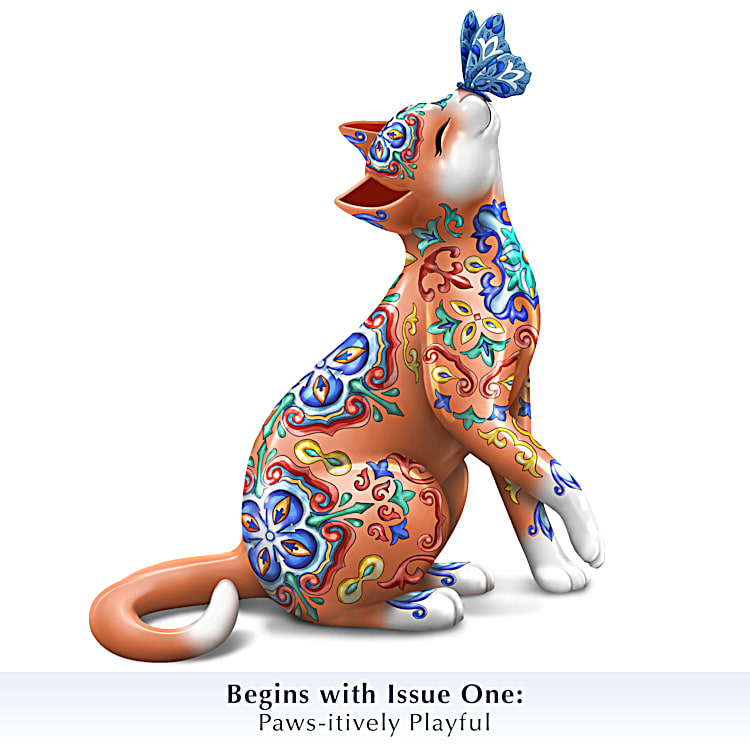 chie様お取り置きです。Ｎｏ．191 デニム 猫 レジン クローバー ハート Hand-Painted Cat Figurines By Blake Jensen With Rich Patterning