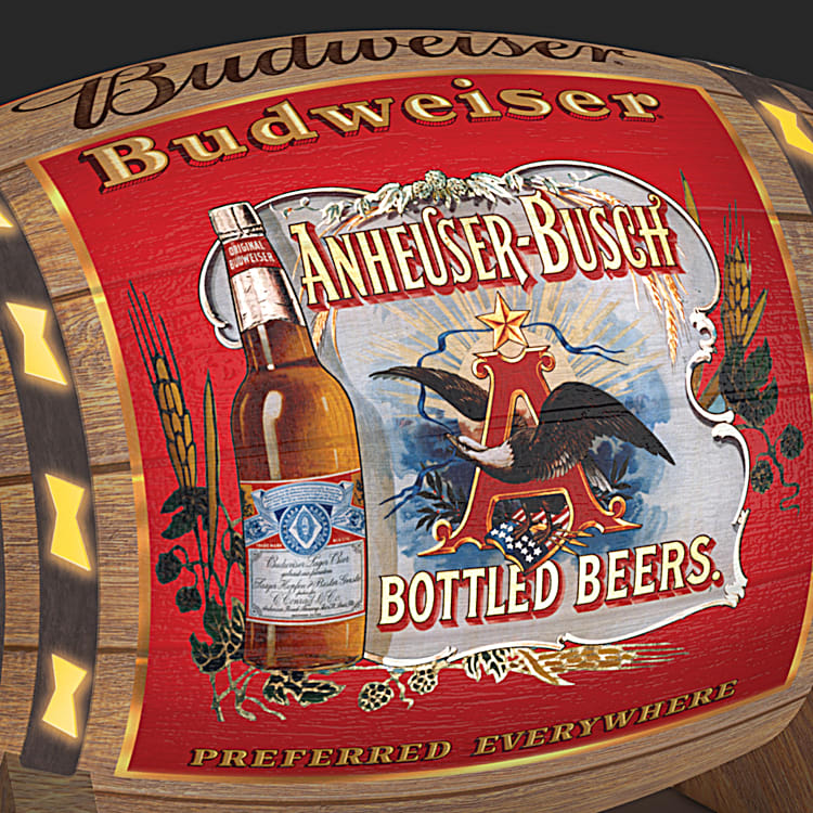 Illuminated Budweiser Barrel Sculpture Collection With Vintage