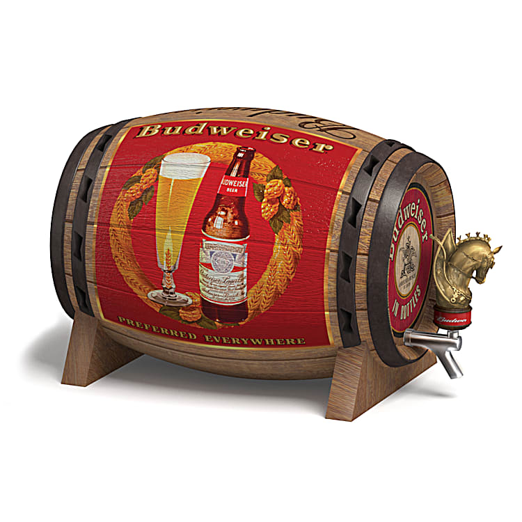 Illuminated Budweiser Barrel Sculpture Collection With Vintage