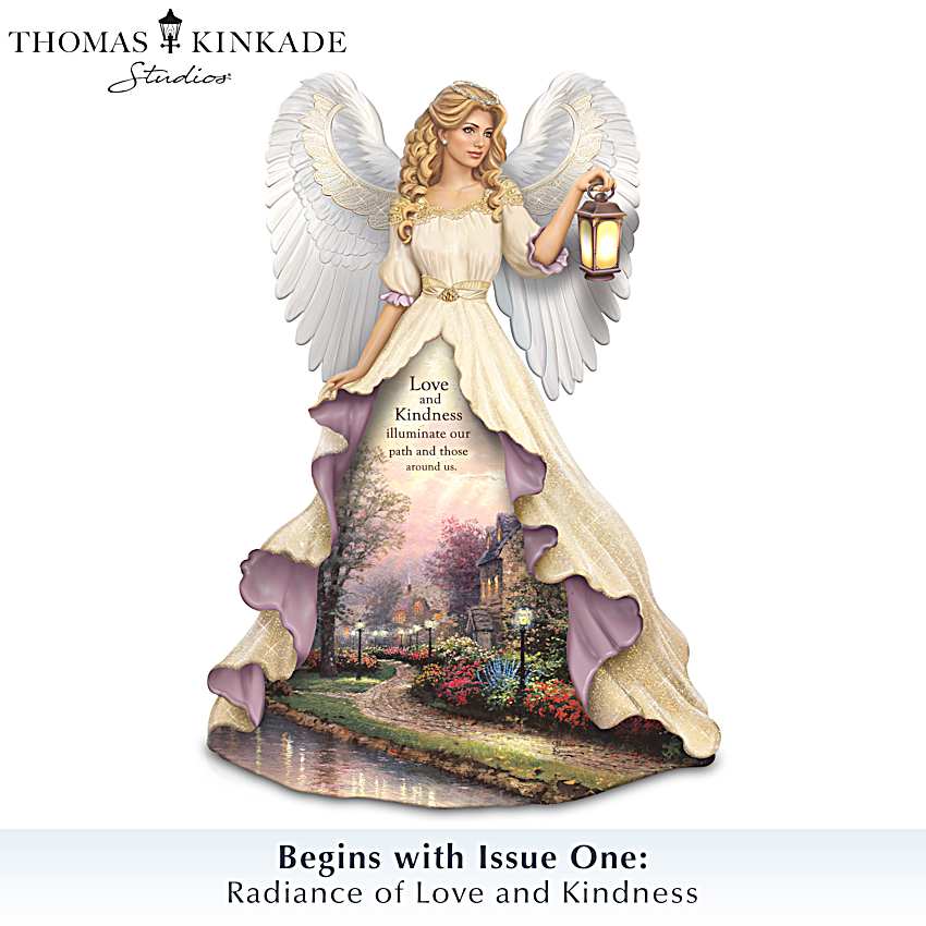Illuminated Angel Figurine Collection Adorned With Thomas Kinkade