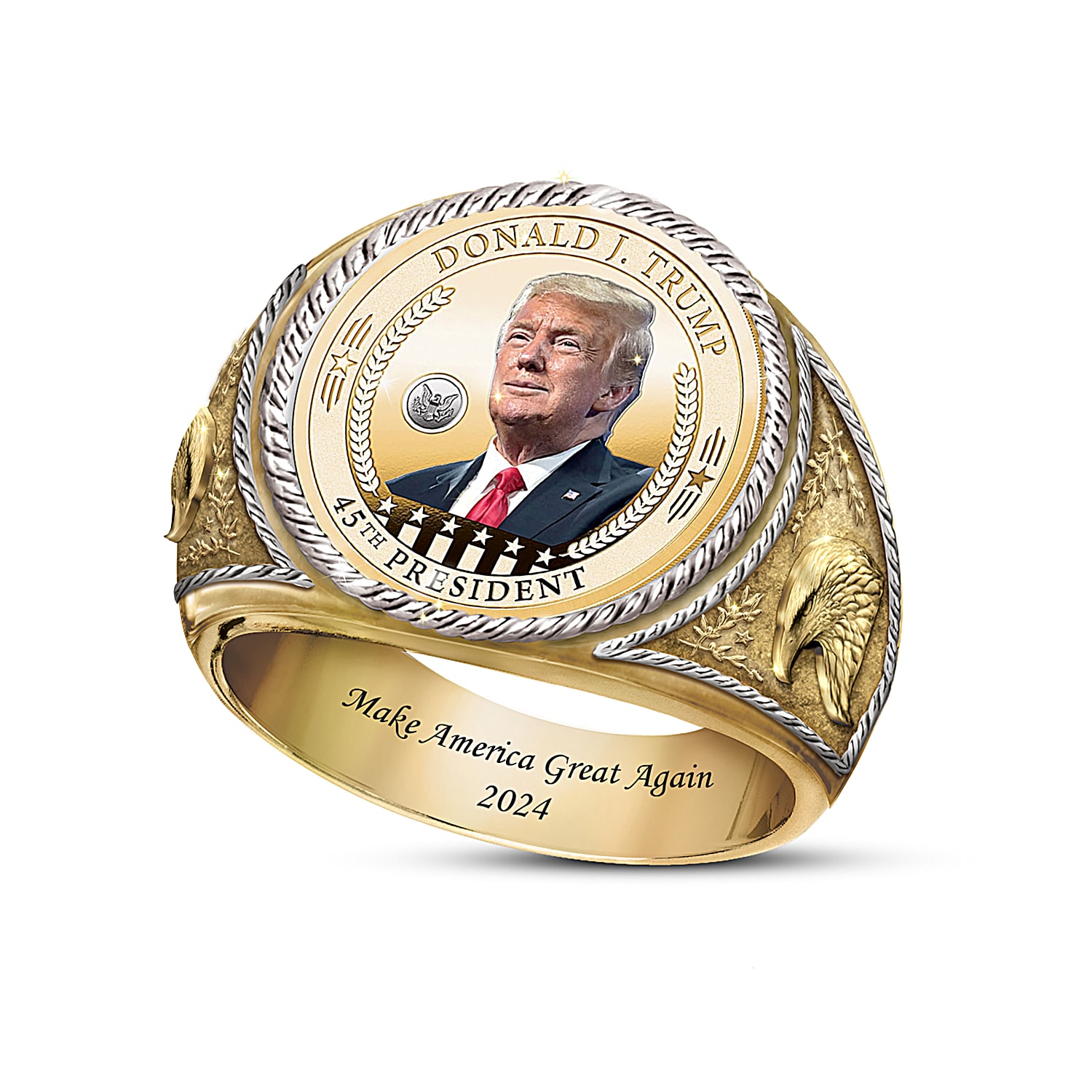Donald Trump Proof Coin Ring – Engraved With 2025 'Make
