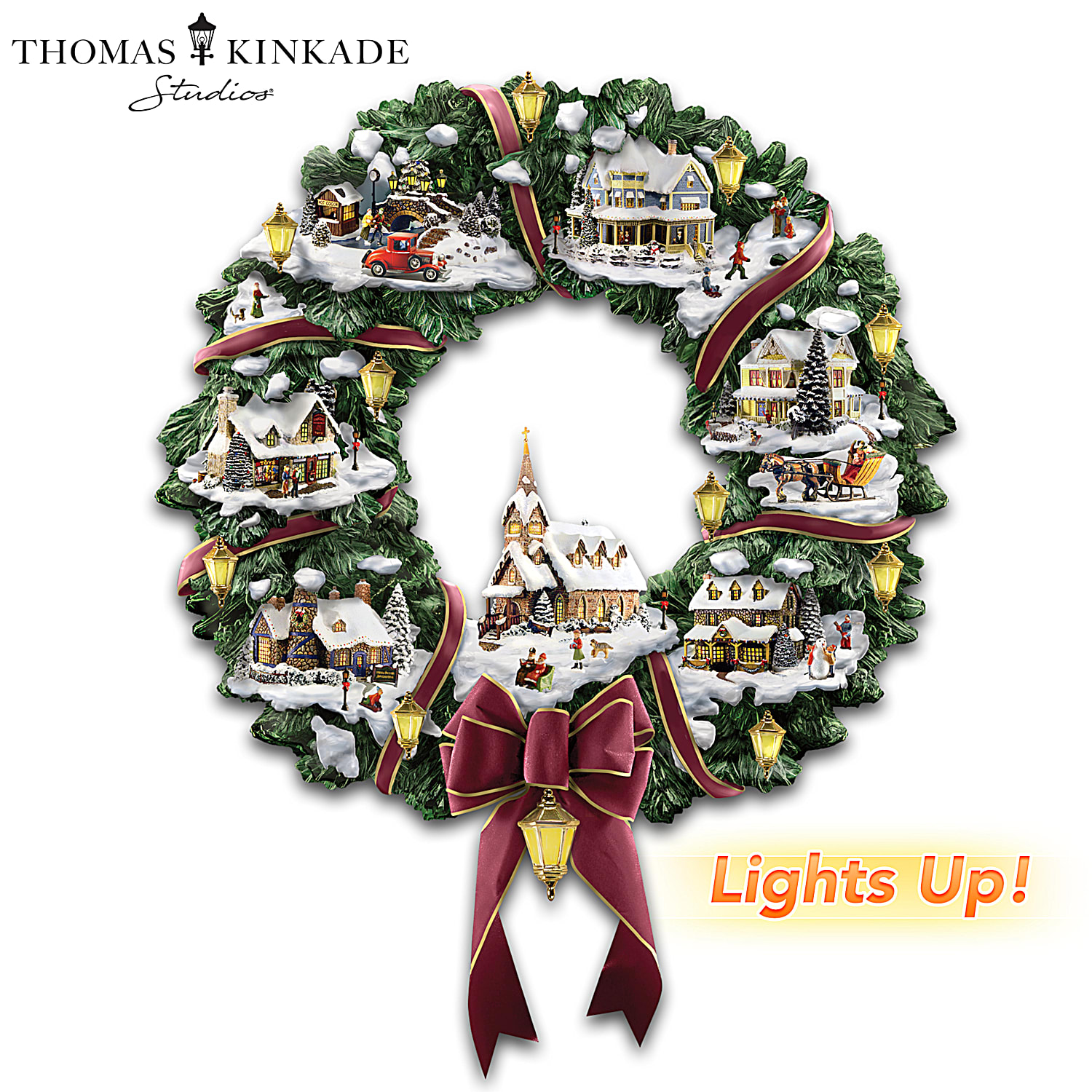 Thomas Kinkade Victorian Christmas Village Wreath