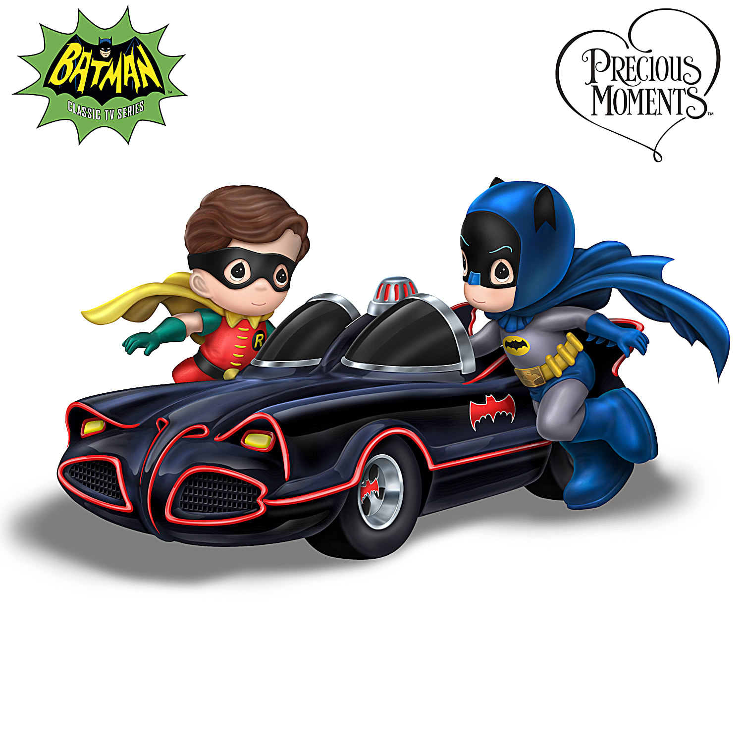 Precious Moments BATMAN & ROBIN Heroes At Heart Hand-Painted Figurine  Featuring The DYNAMIC DUO As They Leap Into The BATMOBILE Inspired By BATMAN  Classic TV Series
