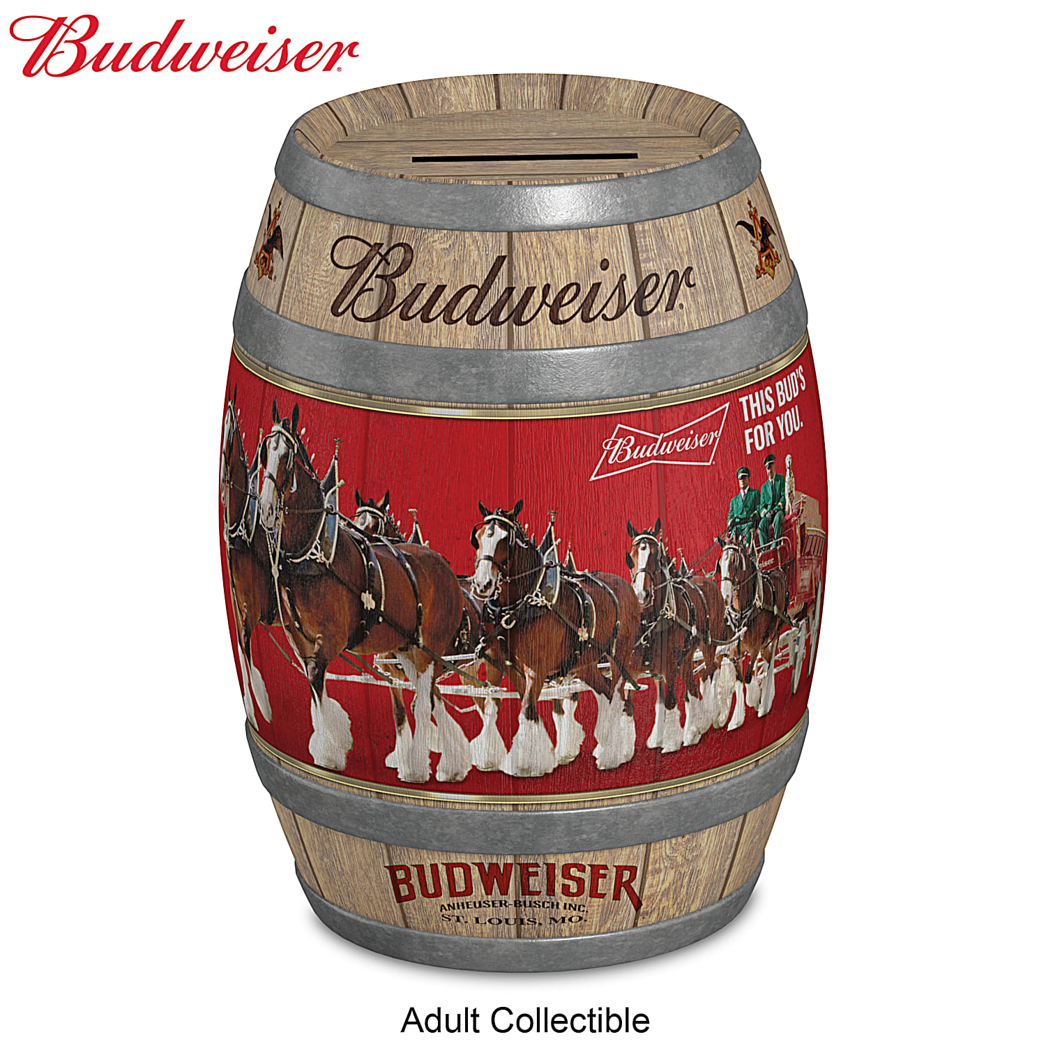 Budweiser, The King Of Beers Coin Bank Featuring Vintage Budweiser