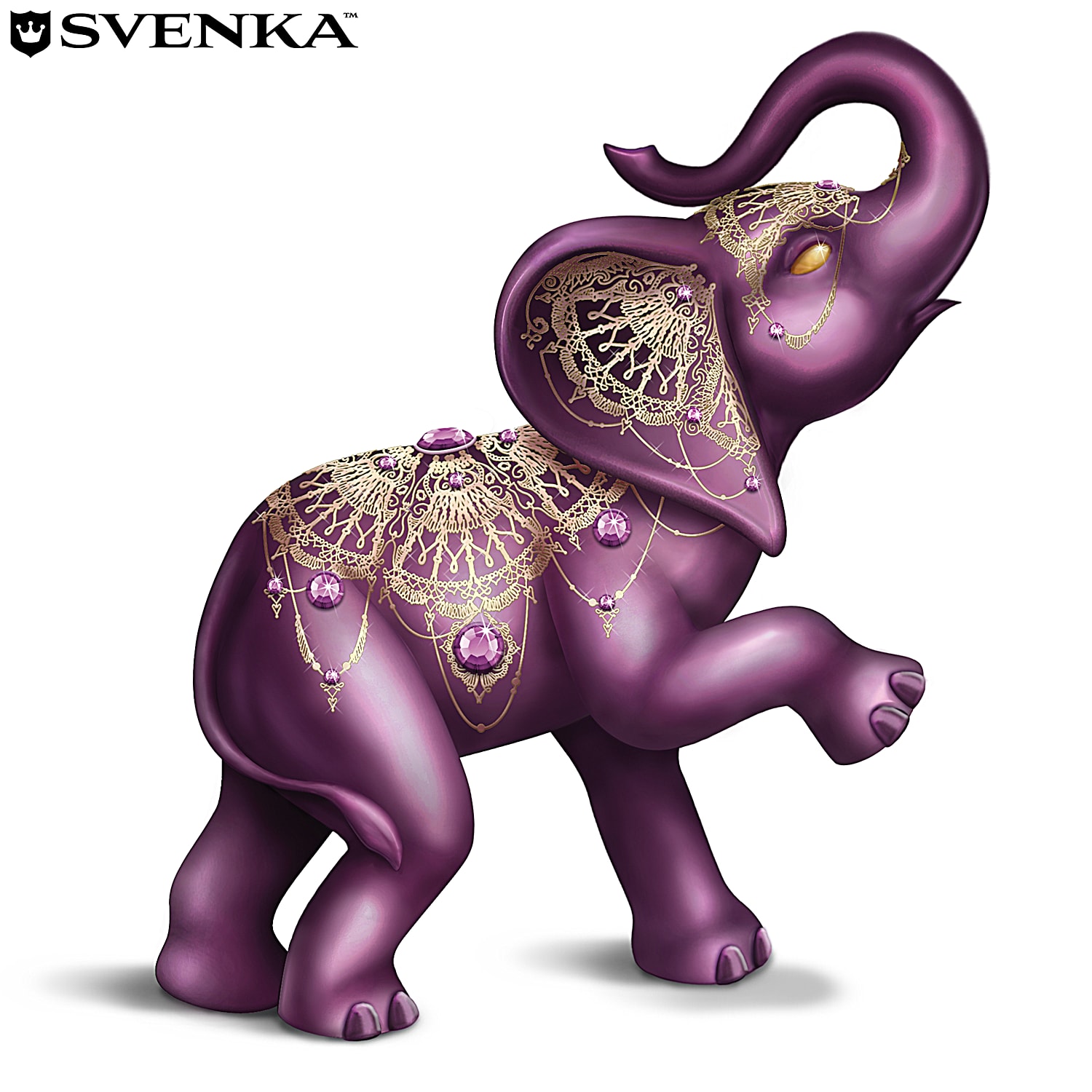 5 Purple Pearlescent Elephant Figurine Adorned With 28