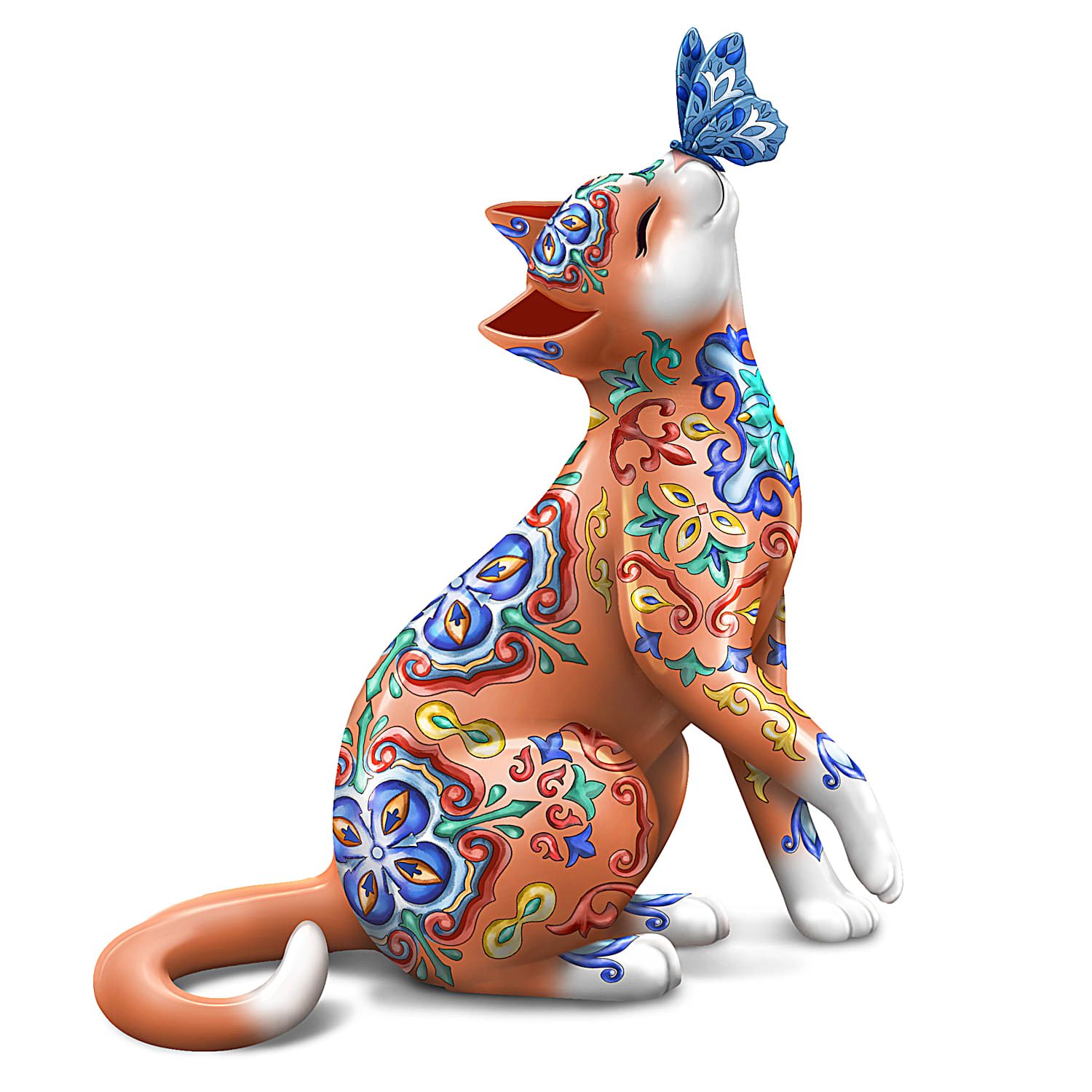 Hand-Painted Cat Figurine By Blake Jensen With Rich Patterning