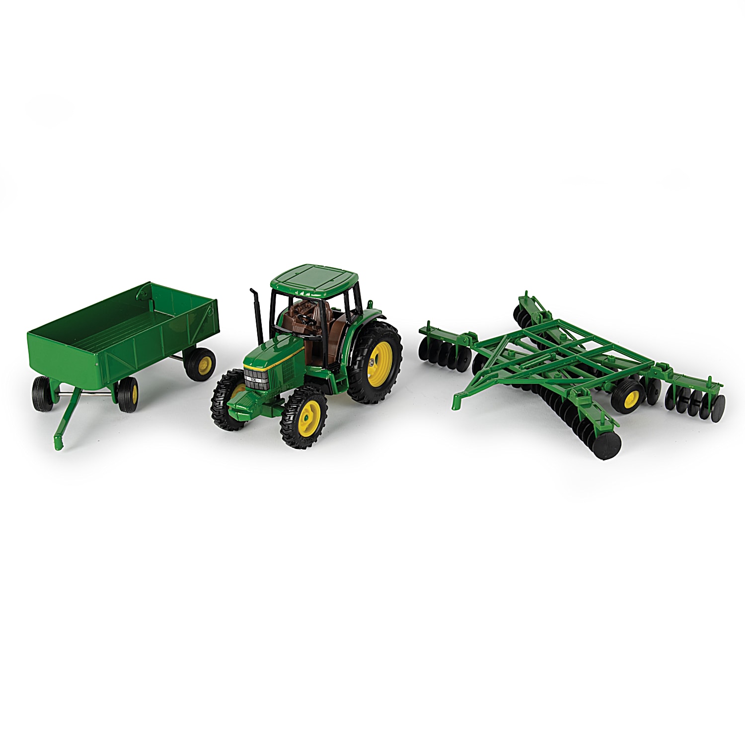 John Deere 3 Piece Collector Set Featuring A 1 32 Scale 6410 Diecast Tractor Wagon And Wing Disk
