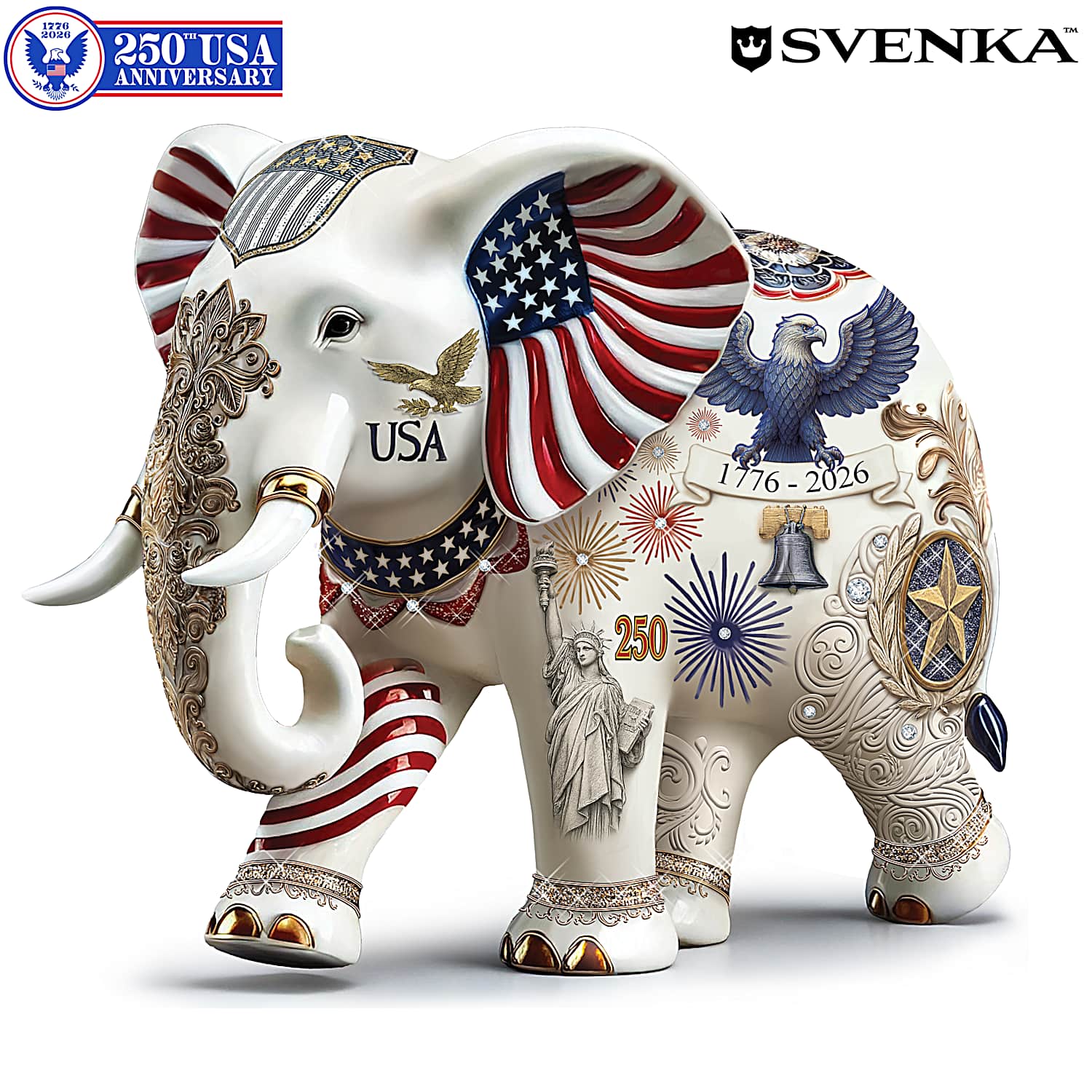 Hand-Painted Elephant Figurine Adorned With Svenka Crystals, 22K