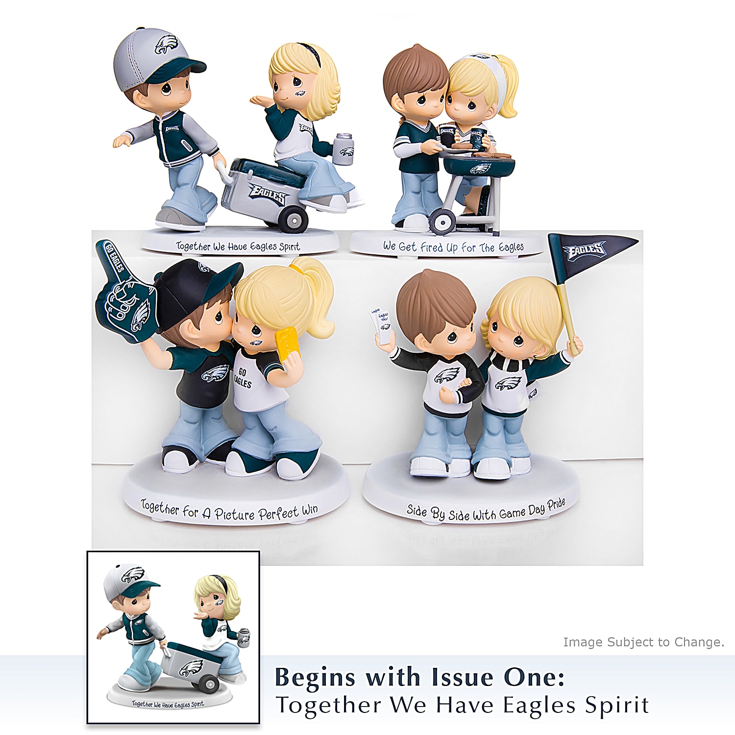 Precious Moments Philadelphia Eagles Pride NFL Hand-Painted Sweethearts  Figurine Collection
