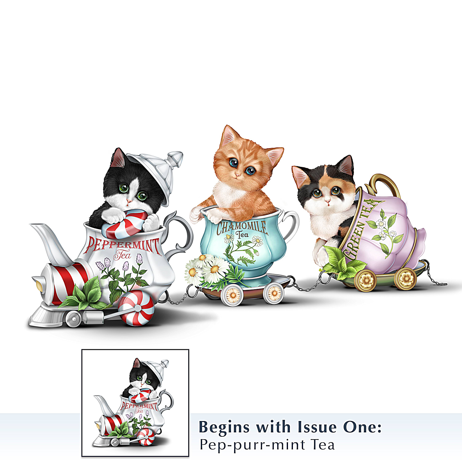 Hand-Painted Cat Teacup Train Figurine Collection By Kayomi Harai