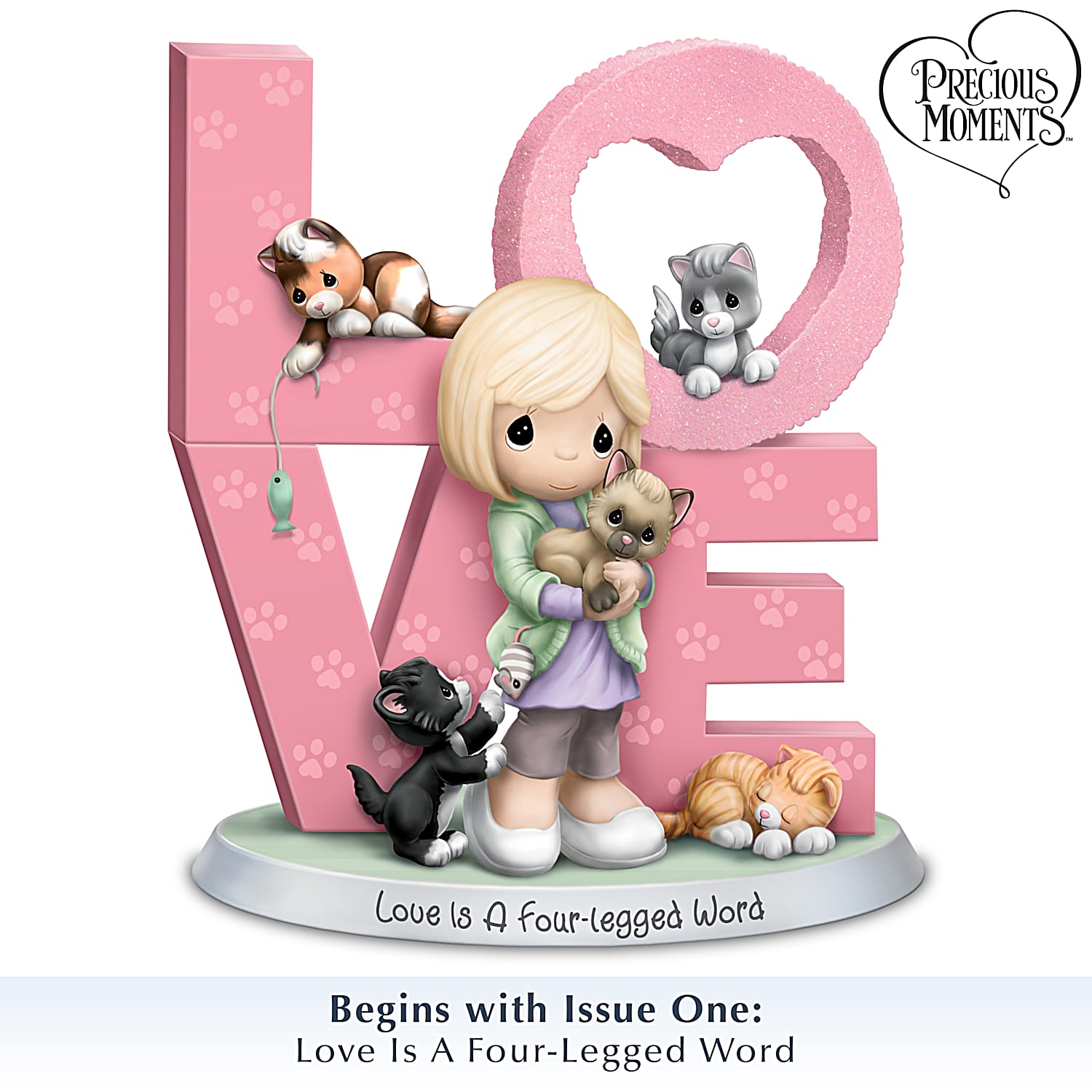 Hand-Painted Precious Moments Cat Mom Figurine Collection Adorned