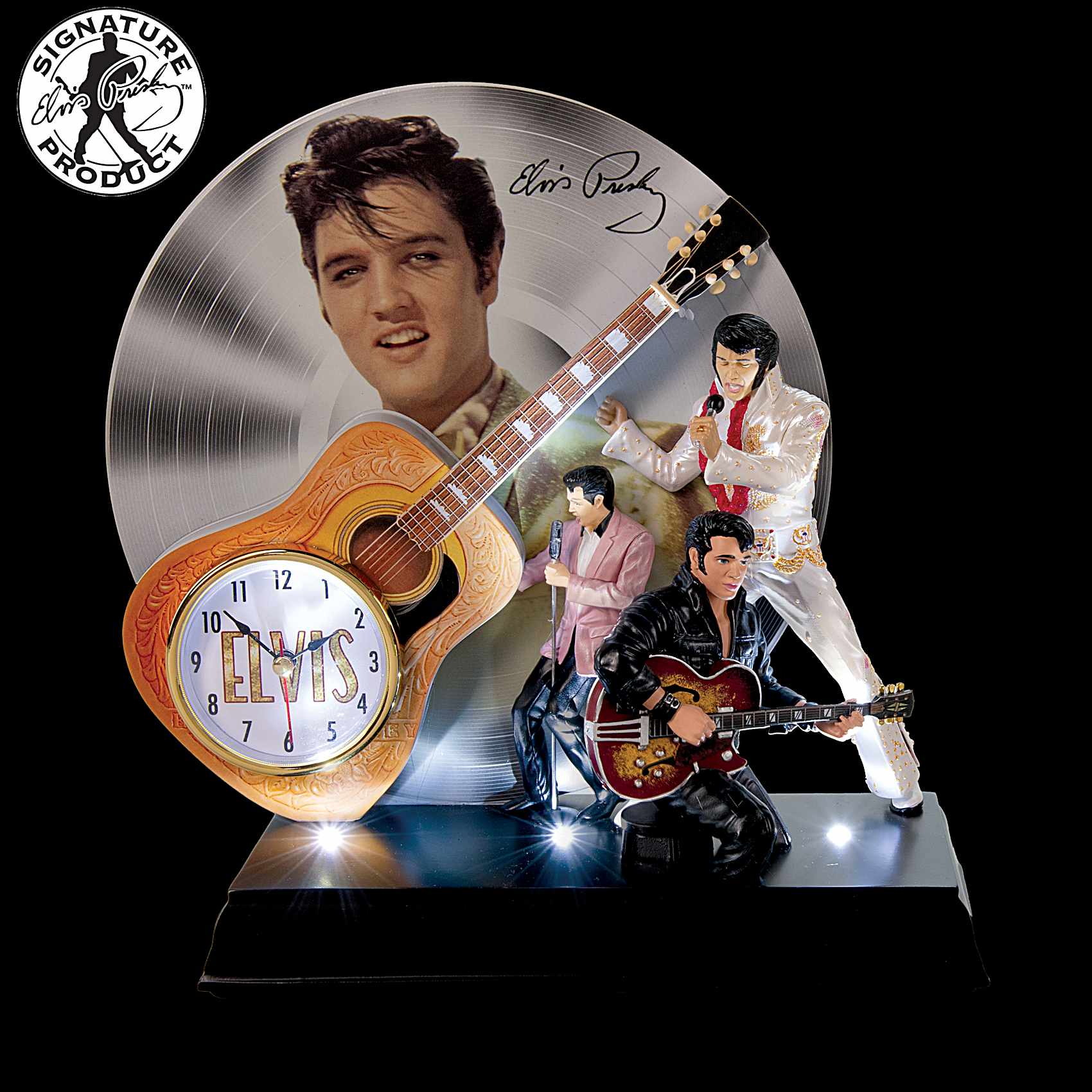 Elvis Presley フィギュア付きテーブルランプ Illuminated Desk Clock Featuring A Platinum Record Backdrop With