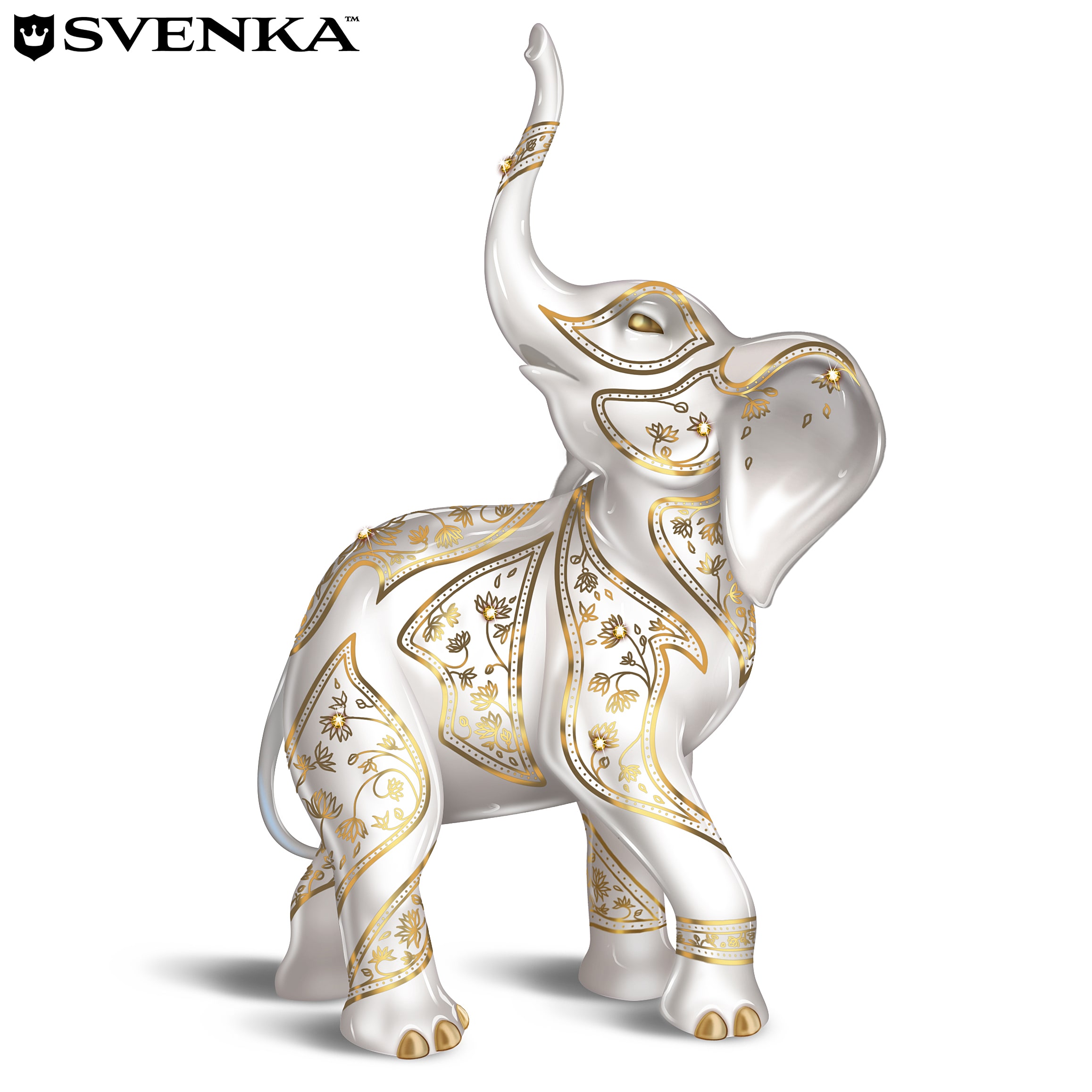 Golden Prosperous Beginnings HandPainted Bisque Porcelain Elephant